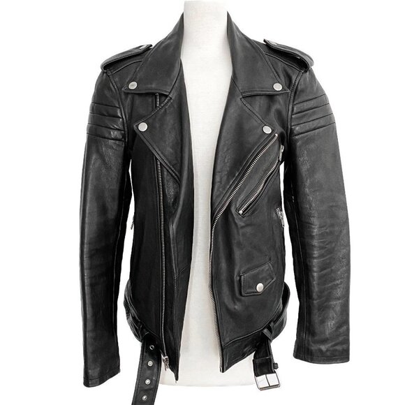 BLK DNM Jackets & Blazers - BLK DNM Motorcycle Biker Black Leather Belted Zipper Detail Jacket